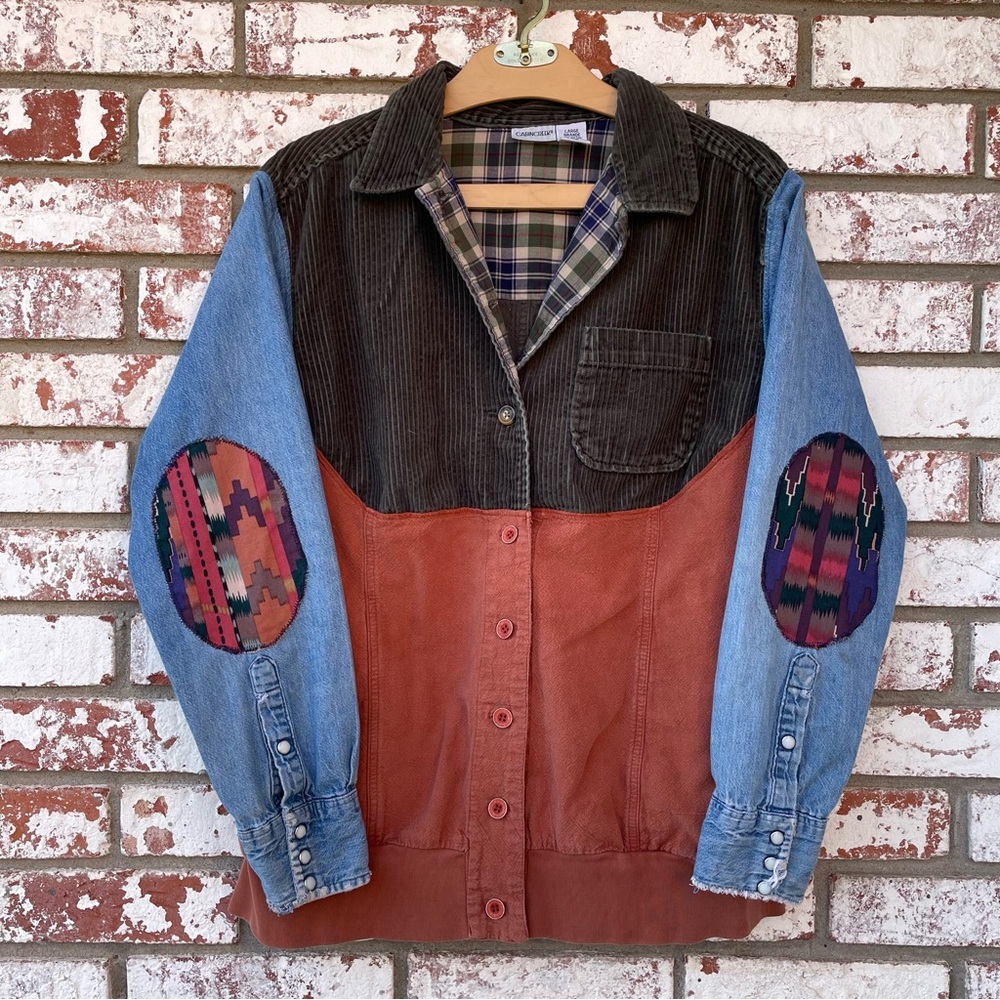 Handcrafted | Reworked Corduroy Denim Button Down Patchwork Shirt